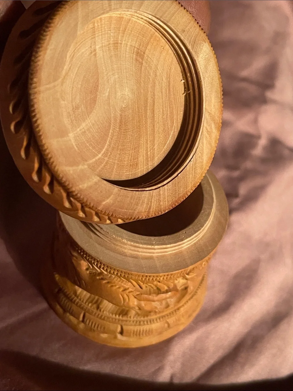 Hand-Carved Wooden Trinket Box in Natural Brown
